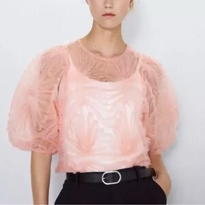 NWOT Zara textured tulle sheer top